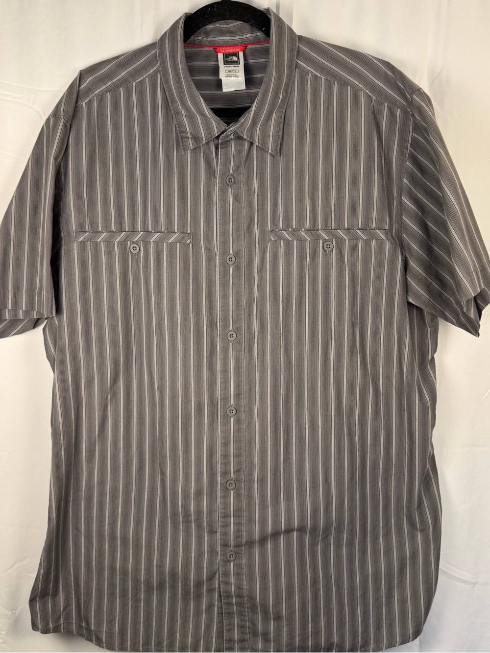 The North Face Gray Striped Button Down Shirt XXL Short Sleeve